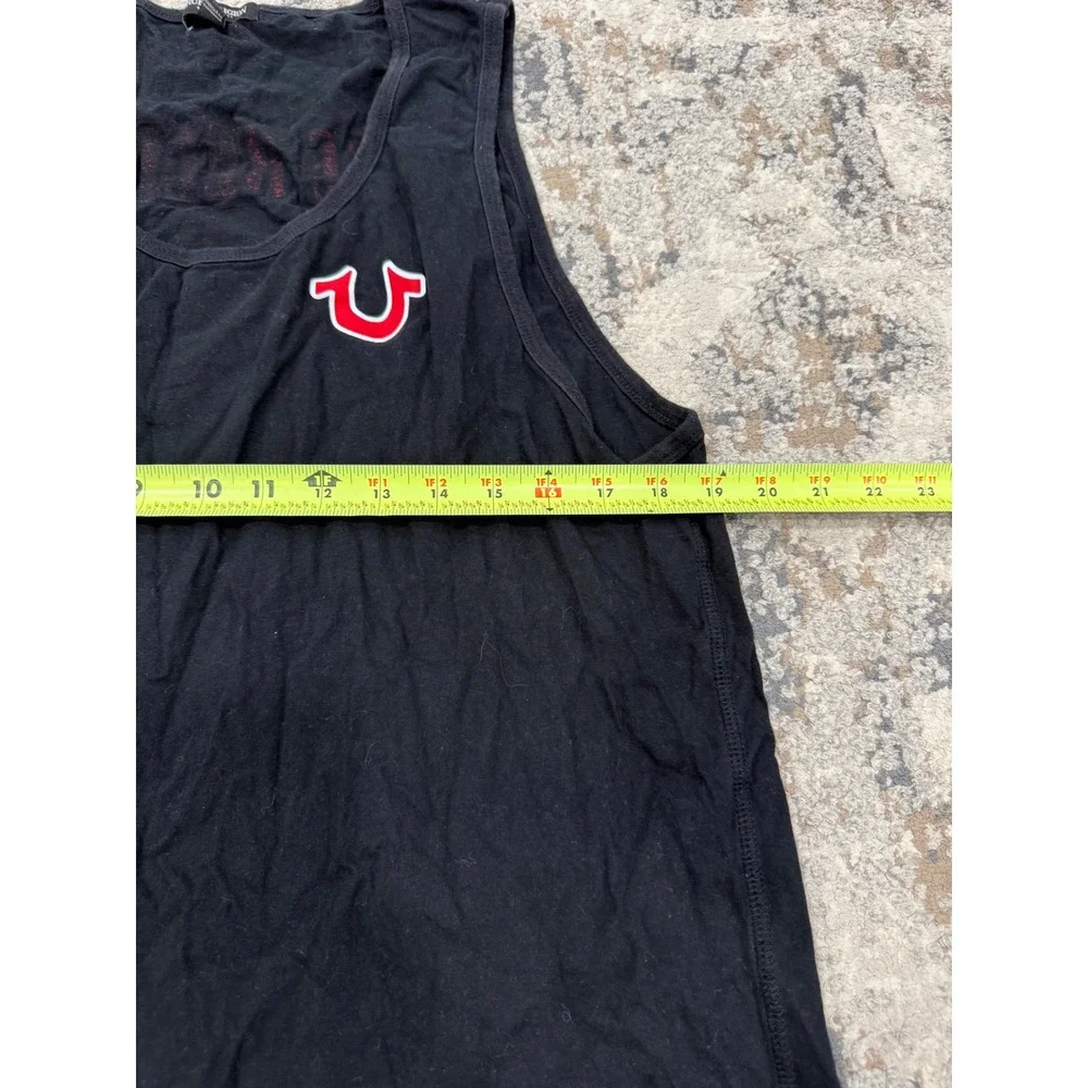 True Religion Mens Black Buddha Guitar Graphic Tank Top Horseshoe Logo XL